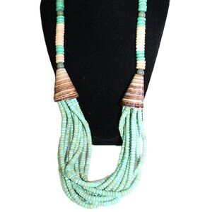 Women's Vintage Green Coconut Shell Beaded Necklace 29 in